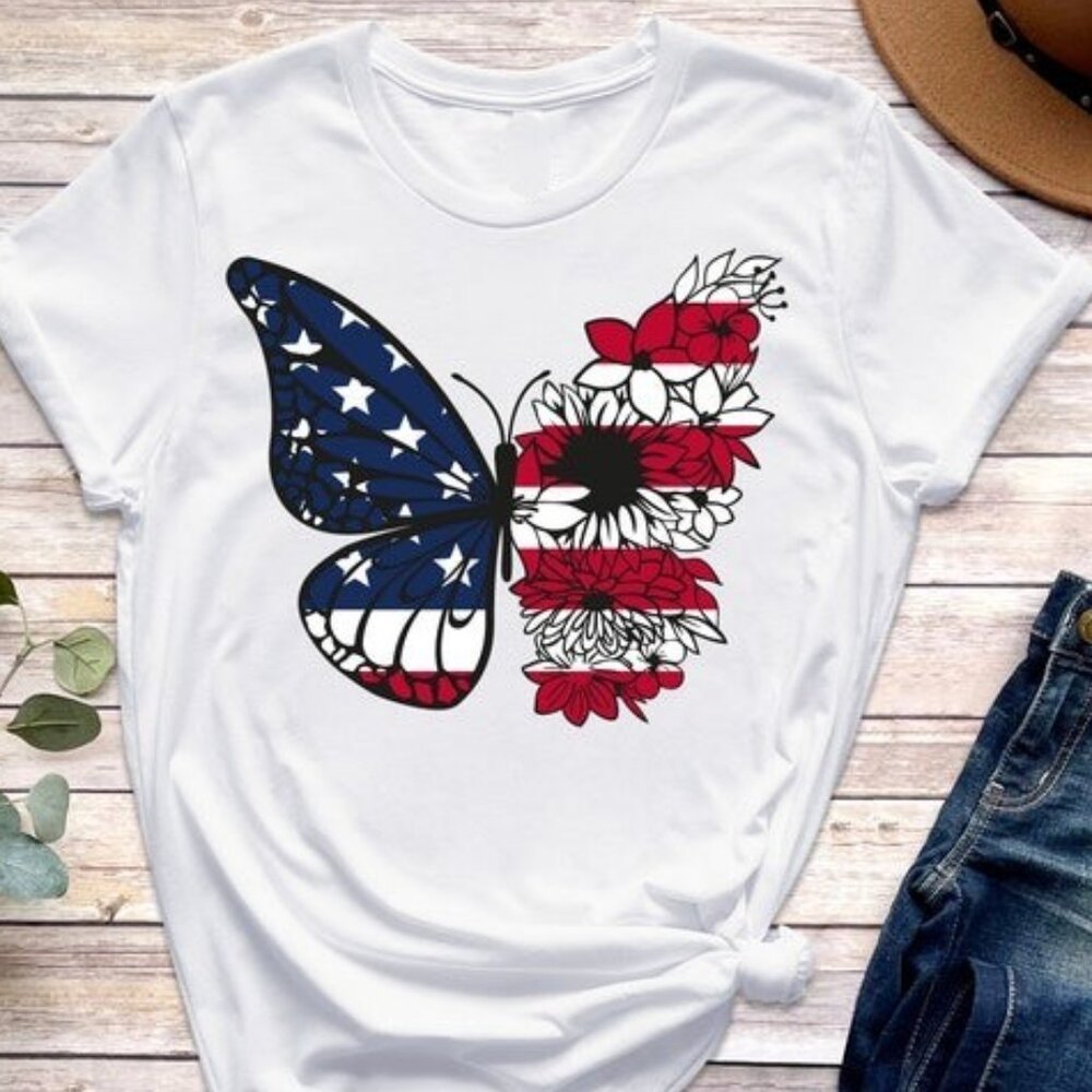 Usa Butterfly T-Shirt, 4th Of July Shirt, Gift For 4th Of July Tee